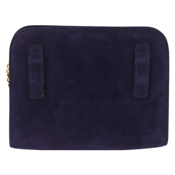 Salvatore Ferragamo Gancini Chain Shoulder Bag Suede Purple Gold Auth BA15108
