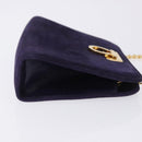Salvatore Ferragamo Gancini Chain Shoulder Bag Suede Purple Gold Auth BA15108-5