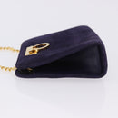 Salvatore Ferragamo Gancini Chain Shoulder Bag Suede Purple Gold Auth BA15108-6