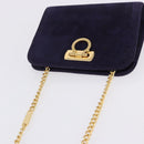 Salvatore Ferragamo Gancini Chain Shoulder Bag Suede Purple Gold Auth BA15108-7