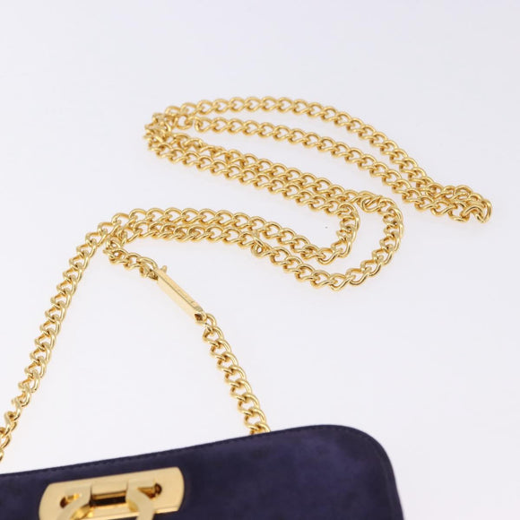 Salvatore Ferragamo Gancini Chain Shoulder Bag Suede Purple Gold Auth BA15108