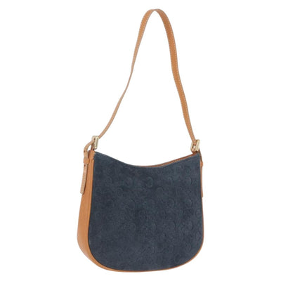 CELINE C Macadam Canvas Shoulder Bag Suede Blue Gold Auth BA15111A