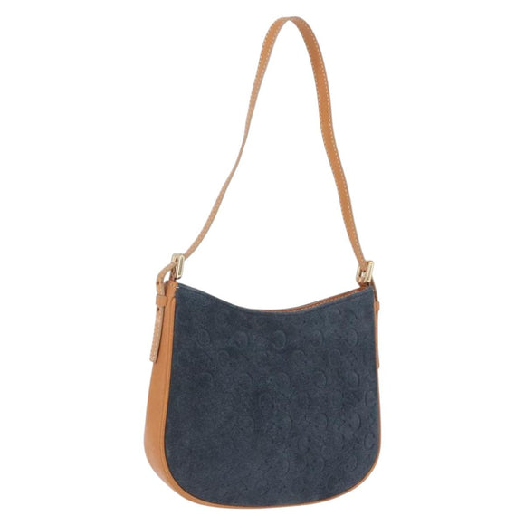 CELINE C Macadam Canvas Shoulder Bag Suede Blue Gold Auth BA15111A