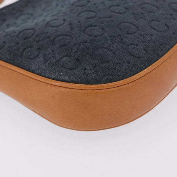 CELINE C Macadam Canvas Shoulder Bag Suede Blue Gold Auth BA15111A
