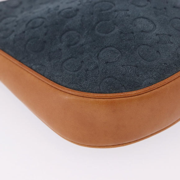 CELINE C Macadam Canvas Shoulder Bag Suede Blue Gold Auth BA15111A