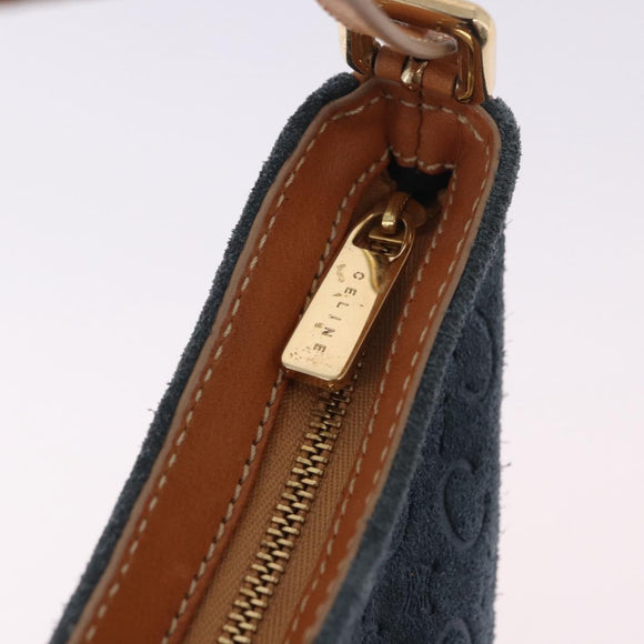 CELINE C Macadam Canvas Shoulder Bag Suede Blue Gold Auth BA15111A