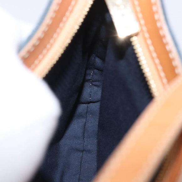 CELINE C Macadam Canvas Shoulder Bag Suede Blue Gold Auth BA15111A