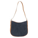 CELINE C Macadam Canvas Shoulder Bag Suede Blue Gold Auth BA15111A-13
