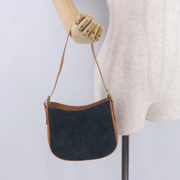 CELINE C Macadam Canvas Shoulder Bag Suede Blue Gold Auth BA15111A