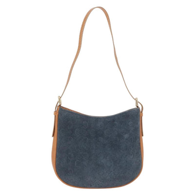 CELINE C Macadam Canvas Shoulder Bag Suede Blue Gold Auth BA15111A - 0