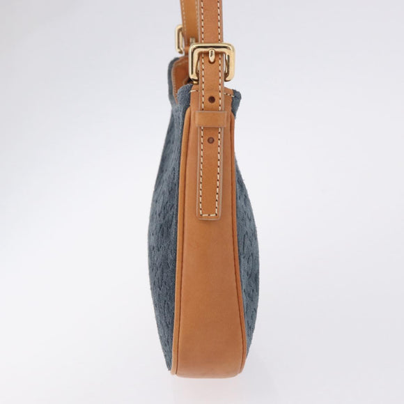 CELINE C Macadam Canvas Shoulder Bag Suede Blue Gold Auth BA15111A