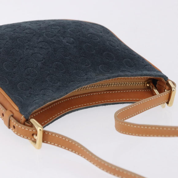 CELINE C Macadam Canvas Shoulder Bag Suede Blue Gold Auth BA15111A