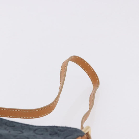 CELINE C Macadam Canvas Shoulder Bag Suede Blue Gold Auth BA15111A