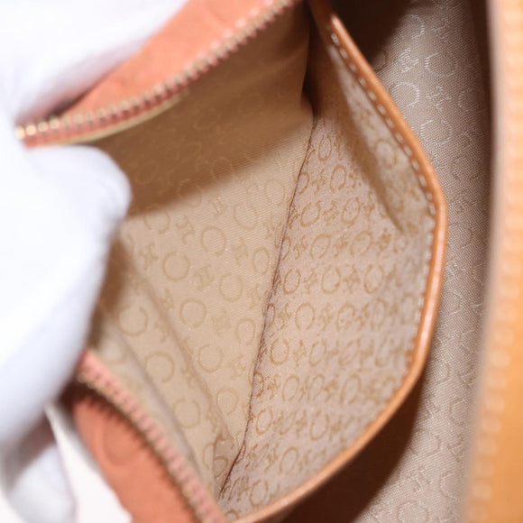CELINE C Macadam Canvas Shoulder Bag Suede Orange Gold Auth BA15118