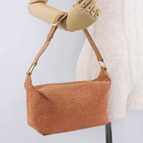 CELINE C Macadam Canvas Shoulder Bag Suede Orange Gold Auth BA15118