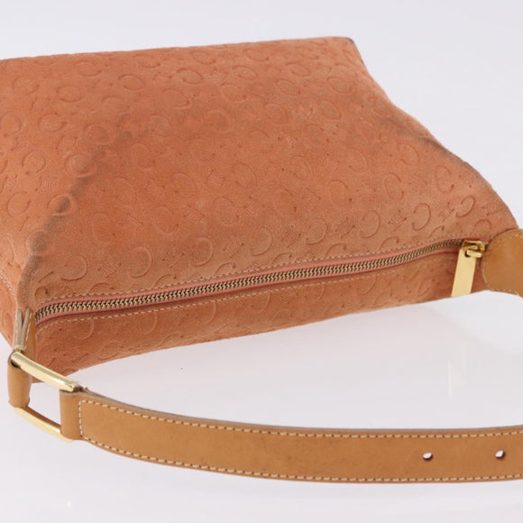 CELINE C Macadam Canvas Shoulder Bag Suede Orange Gold Auth BA15118