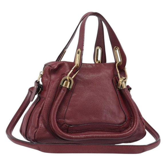 Chloe Paraty Hand Bag Leather 2way Bordeaux Gold Auth BA15119