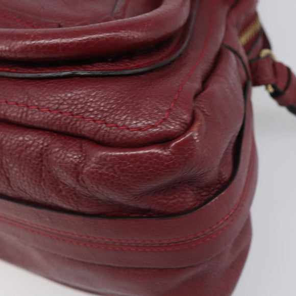 Chloe Paraty Hand Bag Leather 2way Bordeaux Gold Auth BA15119