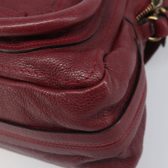 Chloe Paraty Hand Bag Leather 2way Bordeaux Gold Auth BA15119
