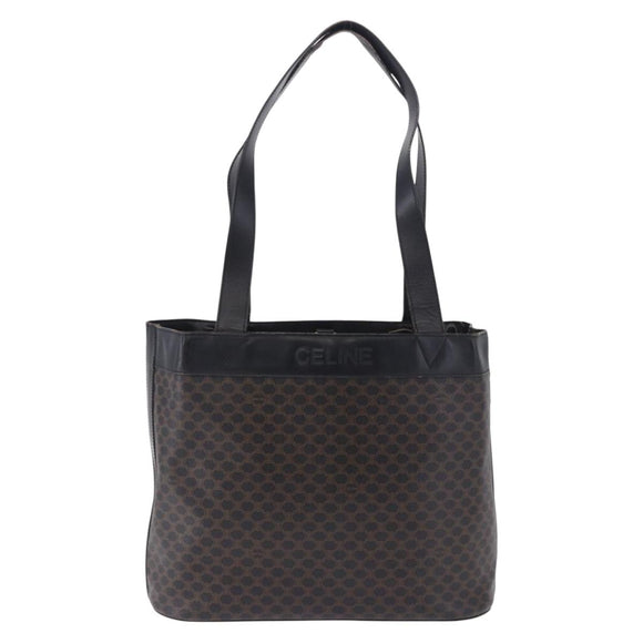 CELINE Macadam Canvas Tote Bag PVC Leather Black Gold Auth BA15122