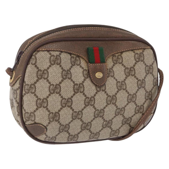 GUCCI GG Supreme Web Sherry Line Bag PVC Beige Gold 156 02 066 Auth BA15124