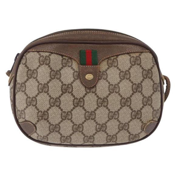 GUCCI GG Supreme Web Sherry Line Bag PVC Beige Gold 156 02 066 Auth BA15124