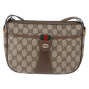 GUCCI GG Supreme Web Sherry Line Bag PVC Beige Gold 02 14 032 Auth BA15126-2