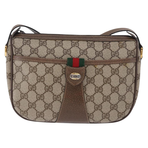 GUCCI GG Supreme Web Sherry Line Bag PVC Beige Gold 02 14 032 Auth BA15126