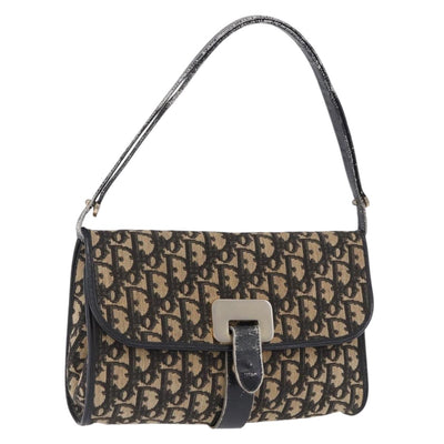 Christian Dior Trotter Canvas Shoulder Bag Navy Gold Auth BA15128