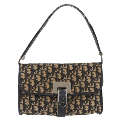 Christian Dior Trotter Canvas Shoulder Bag Navy Gold Auth BA15128 - 0