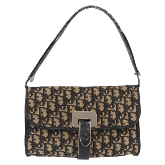 Christian Dior Trotter Canvas Shoulder Bag Navy Gold Auth BA15128