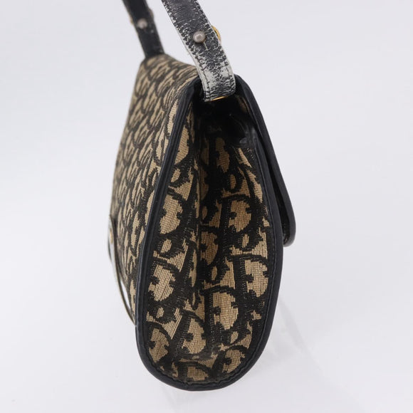 Christian Dior Trotter Canvas Shoulder Bag Navy Gold Auth BA15128