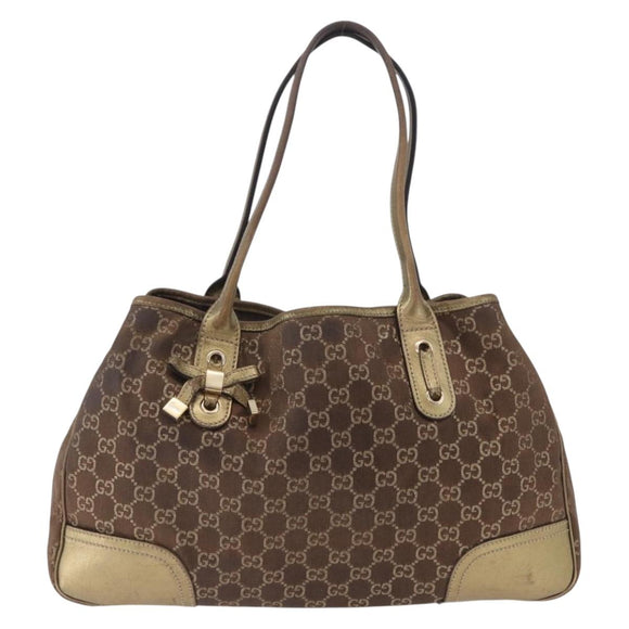 GUCCI GG Canvas Princie Tote Bag Brown Gold 163805 Auth BA15130