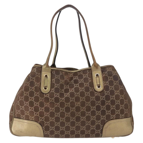 GUCCI GG Canvas Princie Tote Bag Brown Gold 163805 Auth BA15130