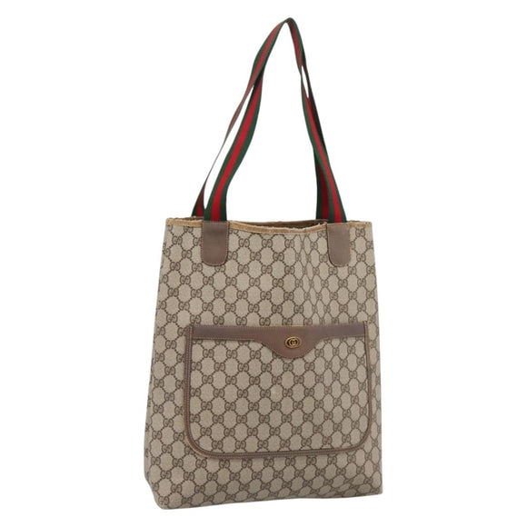 GUCCI GG Supreme Web Sherry Line Tote Bag PVC Beige Gold 39 02 003 Auth BA15137