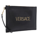 VERSACE Clutch Bag Leather Black Gold Auth BA15138A-1