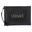 VERSACE Clutch Bag Leather Black Gold Auth BA15138A-2