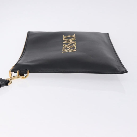 VERSACE Clutch Bag Leather Black Gold Auth BA15138A
