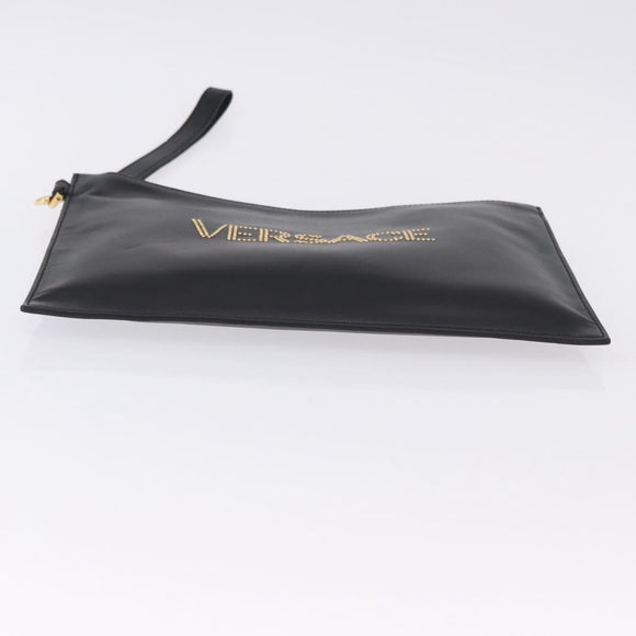 VERSACE Clutch Bag Leather Black Gold Auth BA15138A