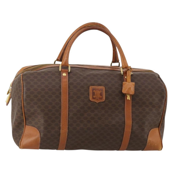 CELINE Macadam Canvas Boston Bag PVC Leather Brown Gold Auth BA15139