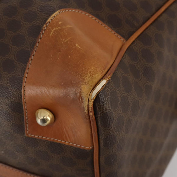 CELINE Macadam Canvas Boston Bag PVC Leather Brown Gold Auth BA15139