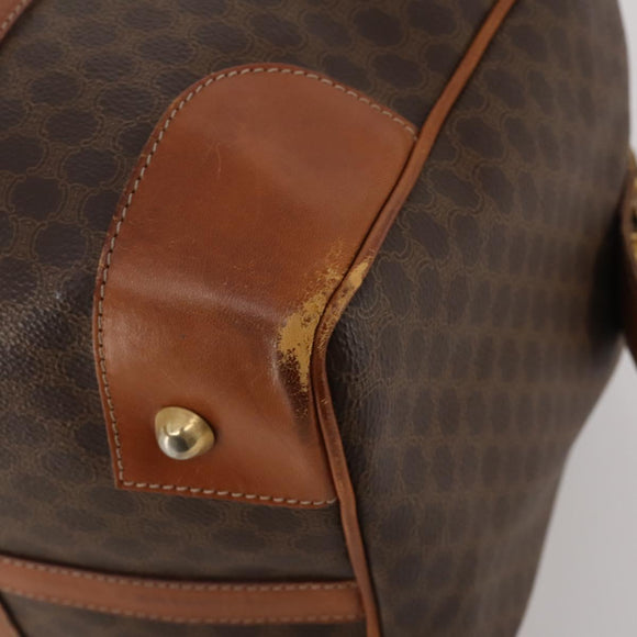 CELINE Macadam Canvas Boston Bag PVC Leather Brown Gold Auth BA15139