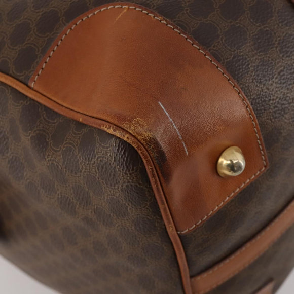 CELINE Macadam Canvas Boston Bag PVC Leather Brown Gold Auth BA15139