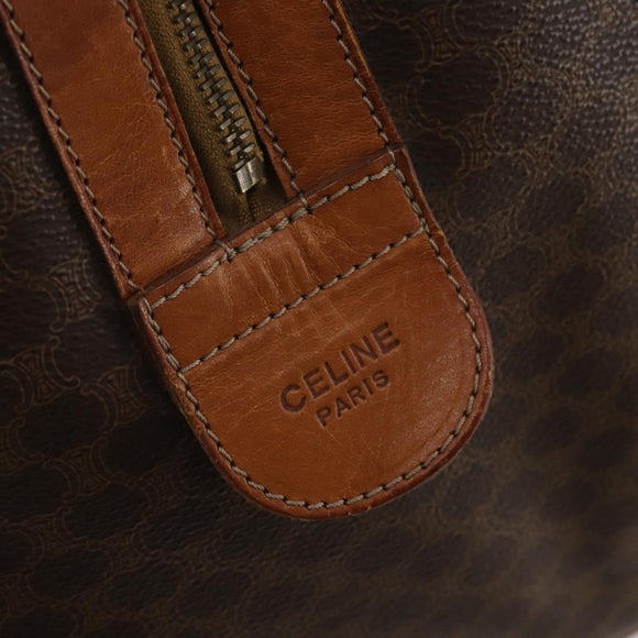 CELINE Macadam Canvas Boston Bag PVC Leather Brown Gold Auth BA15139