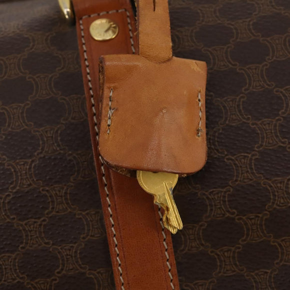CELINE Macadam Canvas Boston Bag PVC Leather Brown Gold Auth BA15139