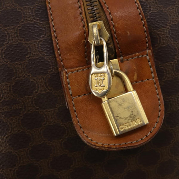 CELINE Macadam Canvas Boston Bag PVC Leather Brown Gold Auth BA15139