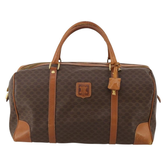 CELINE Macadam Canvas Boston Bag PVC Leather Brown Gold Auth BA15139