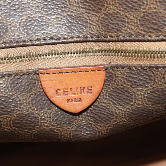 CELINE Macadam Canvas Boston Bag PVC Leather Brown Gold Auth BA15139