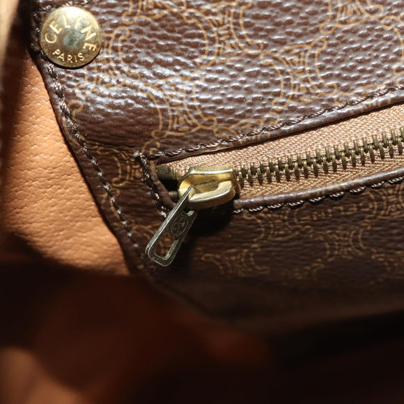 CELINE Macadam Canvas Boston Bag PVC Leather Brown Gold Auth BA15139