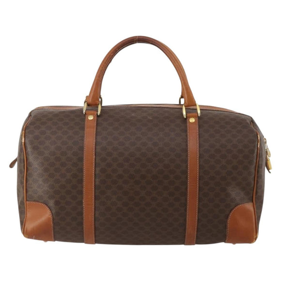 CELINE Macadam Canvas Boston Bag PVC Leather Brown Gold Auth BA15139
